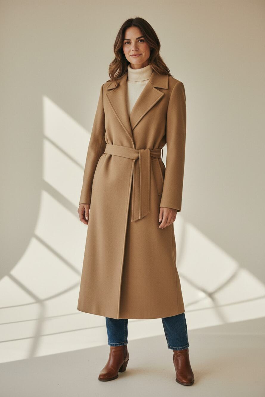 8/M Trench Coat Long Jacket Pendleton classic camel 100%pure virgin wool Vintage